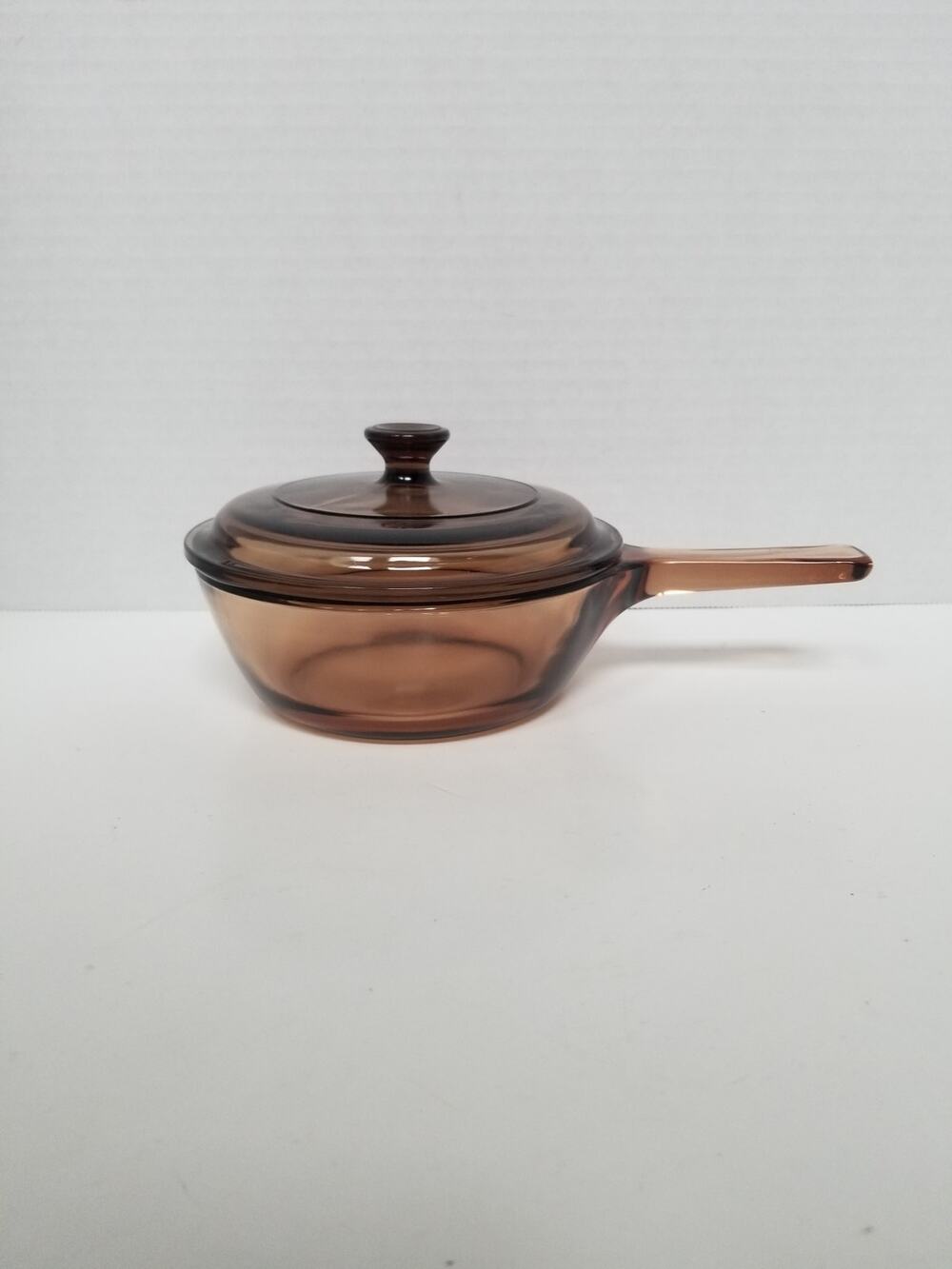 Vintage Corning Visions Amber 0.5L Glass Sauce Pan Pot & Pyrex P81C Lid Included